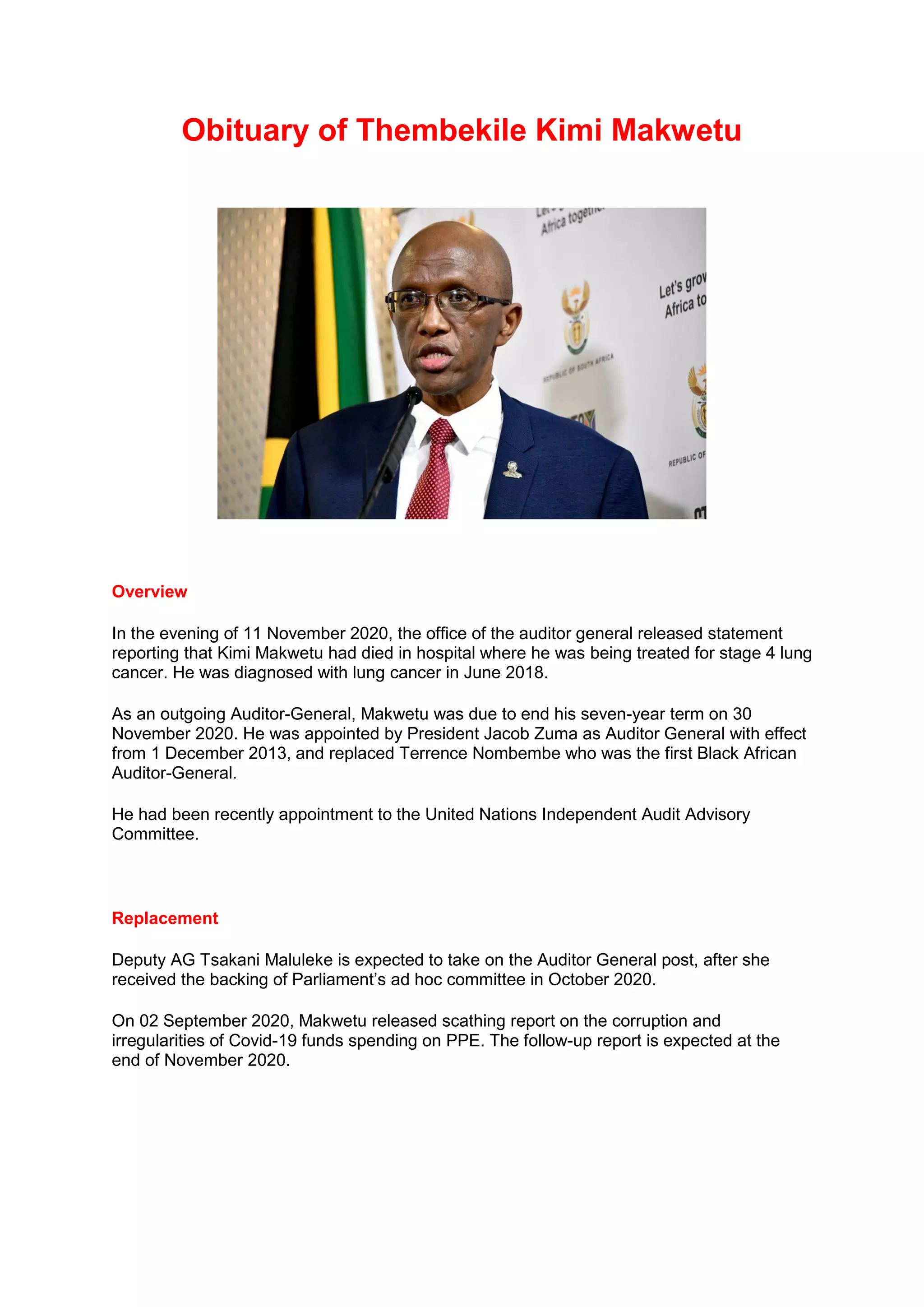 Obituary of Thembekile Kimi Makwetu PDF