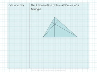 orthocenter The intersection of the altitudes of a 
triangle. 
 