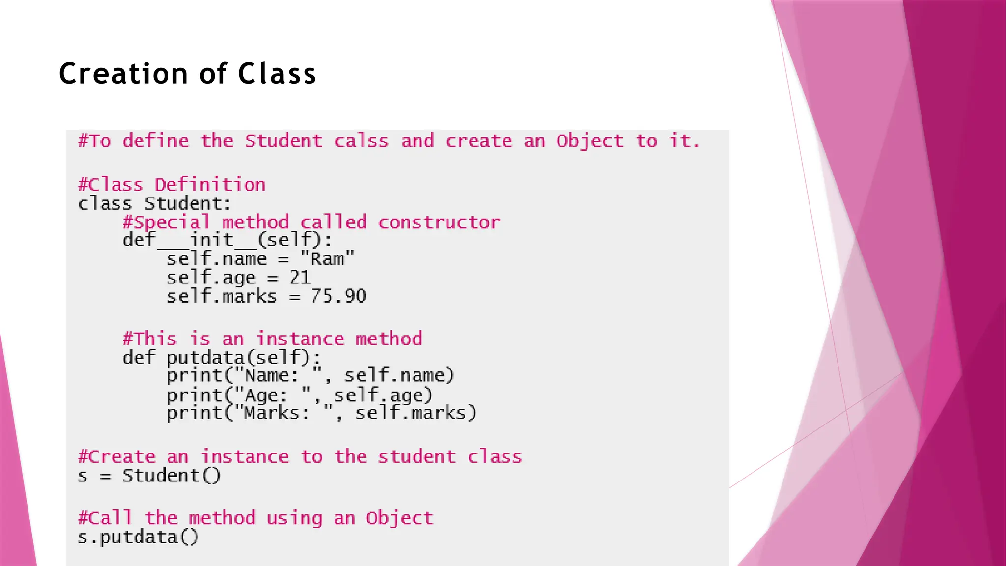 Creation of Class
 