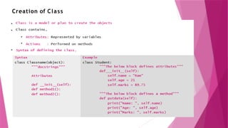 Creation of Class
 