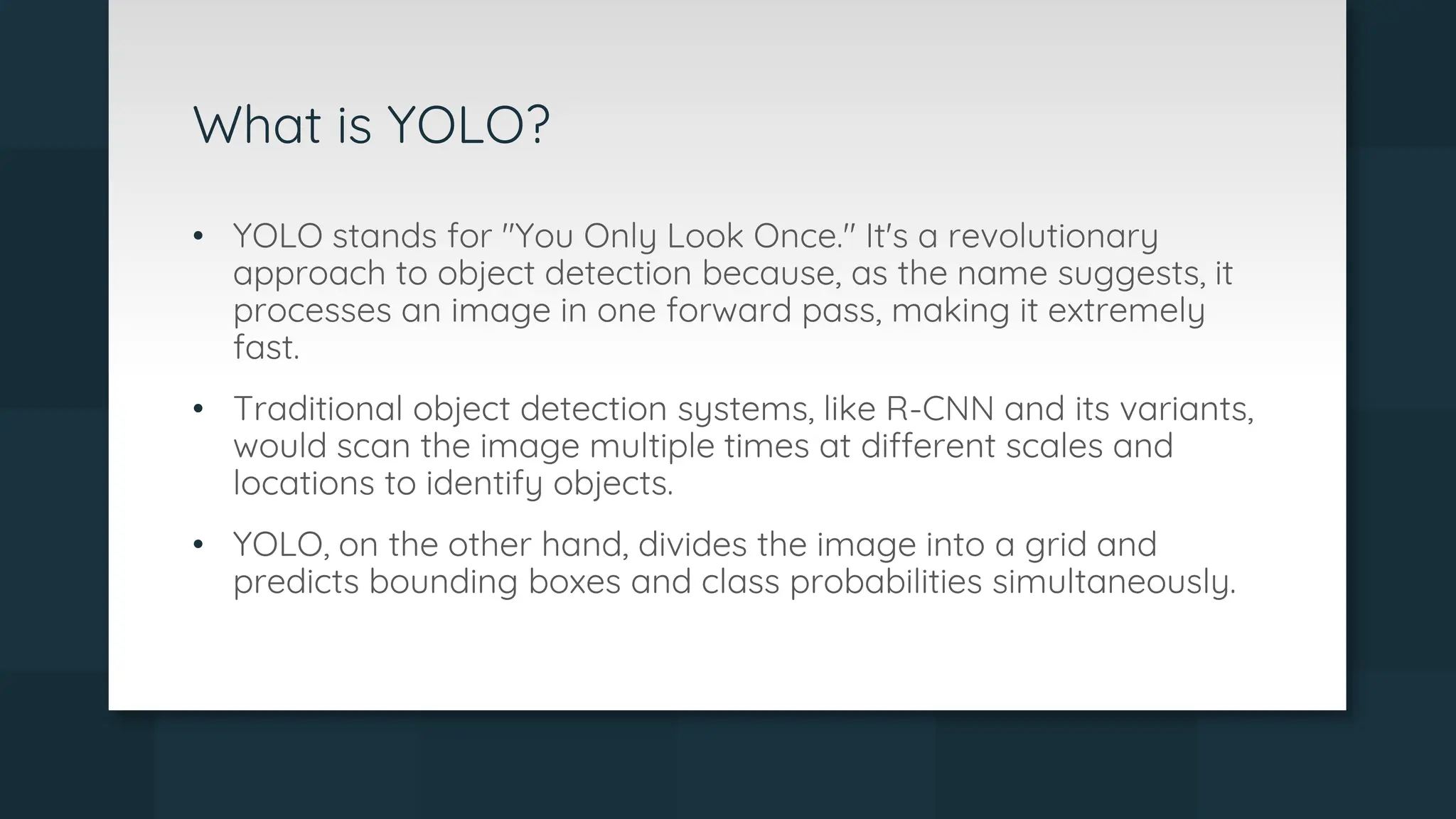 Object and motion deduction system using yolo in deep learning pptx