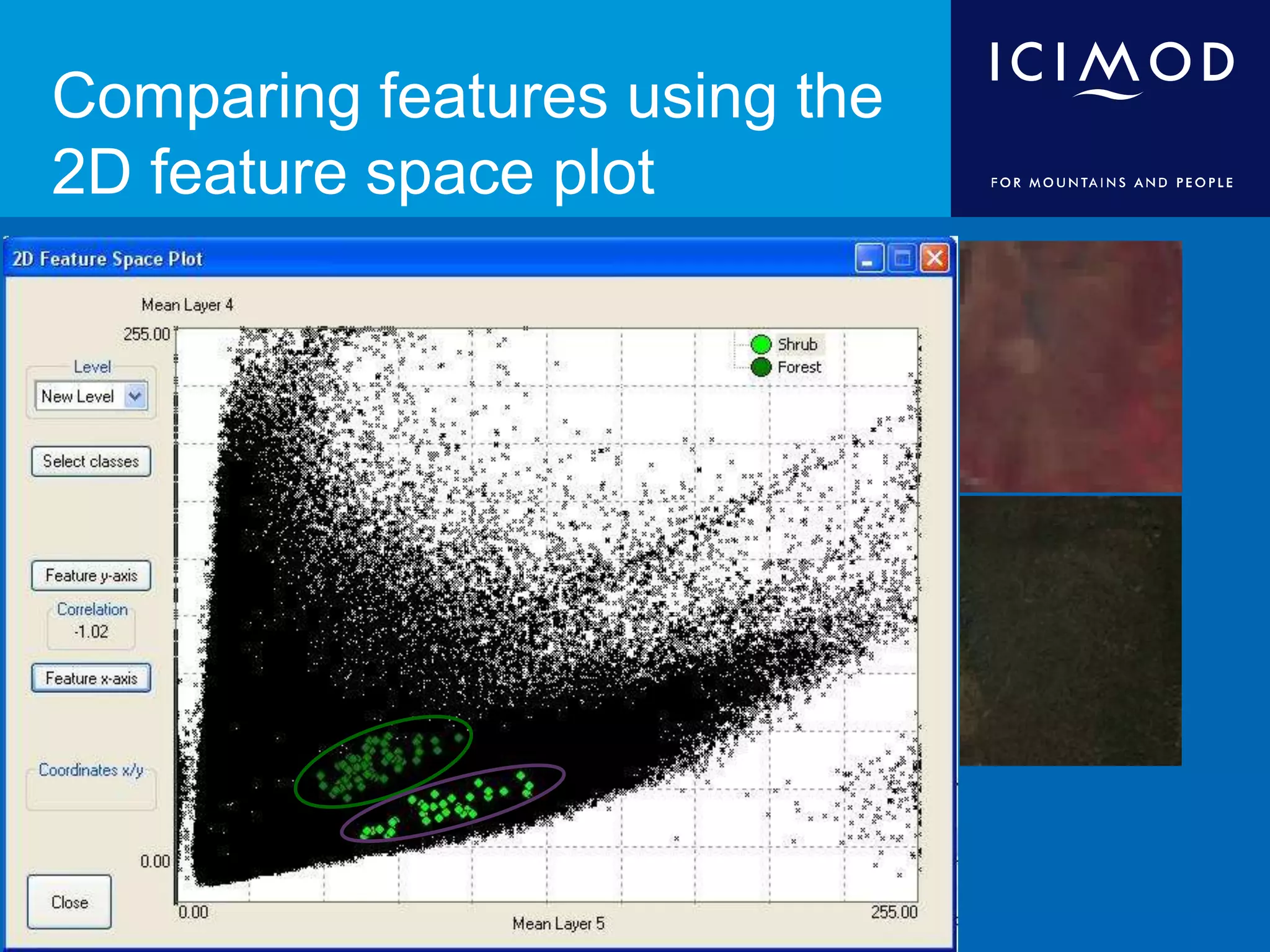 Comparing features using the
2D feature space plot
 