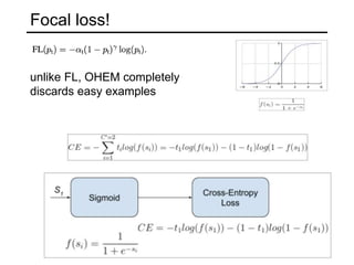 Focal loss!
unlike FL, OHEM completely
discards easy examples
 