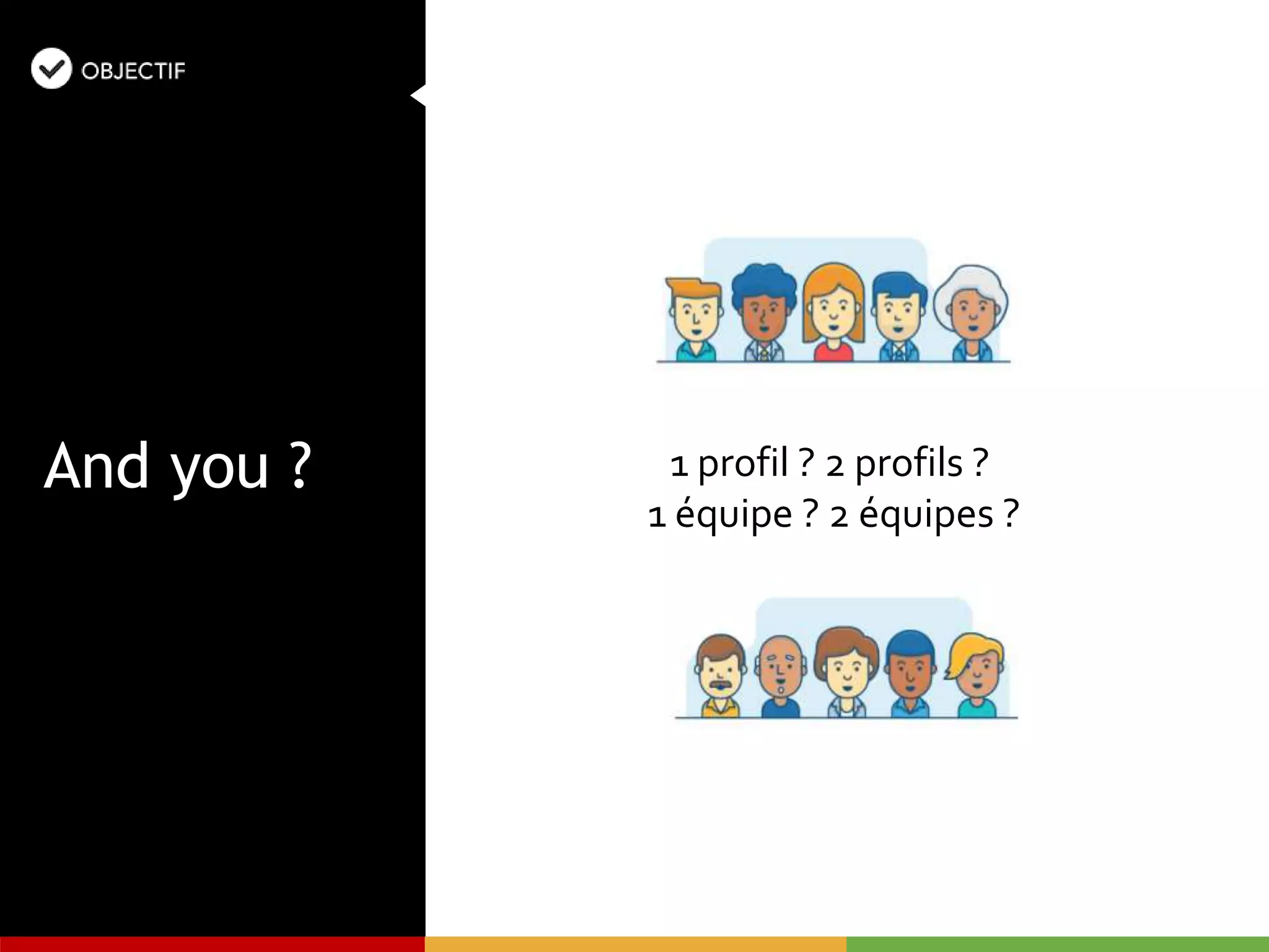 And you ? 1 profil ? 2 profils ?
1 équipe ? 2 équipes ?
 