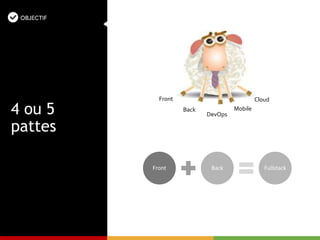 4 ou 5
pattes
Front
Back
DevOps
Cloud
Mobile
Front Back Fullstack
 