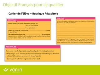 Cahier de l’élève – Rubrique Récapitule
Objectif Français pour se qualifier
 