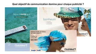 Quel objectif de communication domine pour chaque publicité ?
 