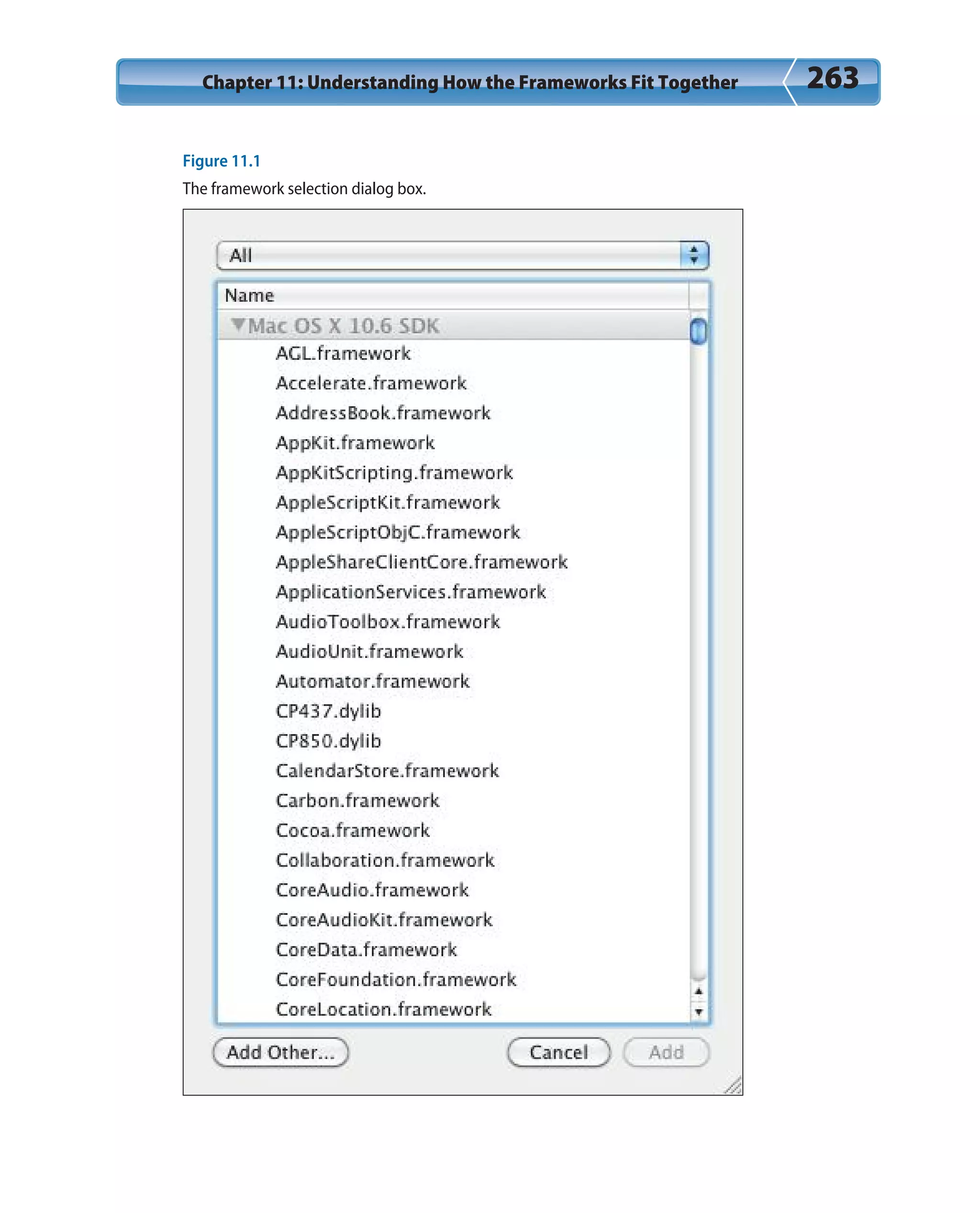 Chapter 11: Understanding How the Frameworks Fit Together 263
Figure 11.1
The framework selection dialog box.
 