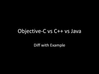 Objective-C vs C++ vs Java
Diff with Example

 