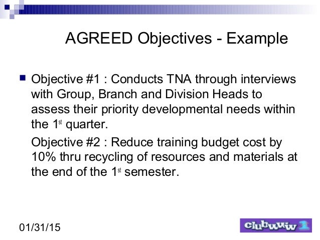 example of objectives