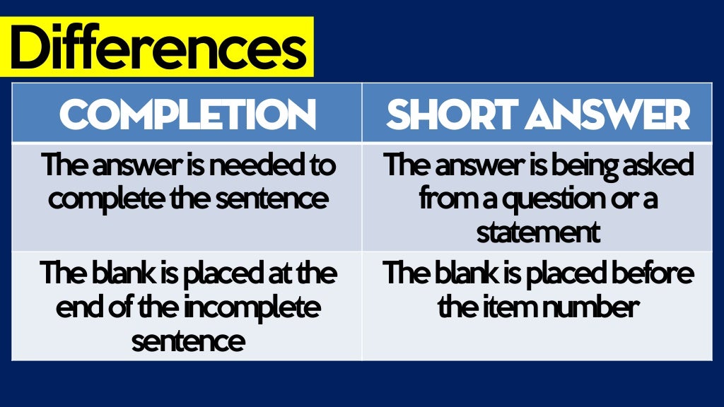 Objective Type Tests Completion and Short Answer Items