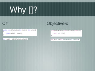 Why []?
C#

Objective-c

 