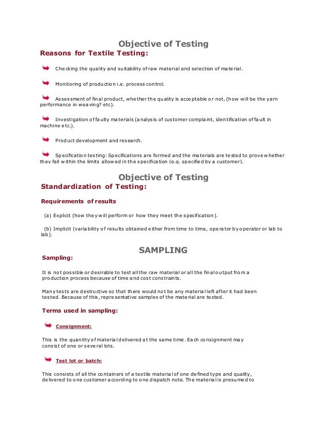 Objective of testing