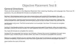 Objective Placement Test B General Directions There are three sections ...