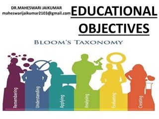 EDUCATIONAL
OBJECTIVES
DR.MAHESWARI JAIKUMAR
maheswarijaikumar2103@gmail.com
 