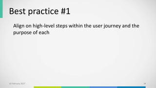 Best practice #1
Align on high-level steps within the user journey and the
purpose of each
10 February 2017 34
 