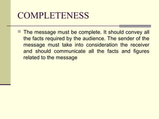 Completeness Message OBJECTIVES AND ESSENTIALS OF EFFECTIVE COMMUNICATION | PPT