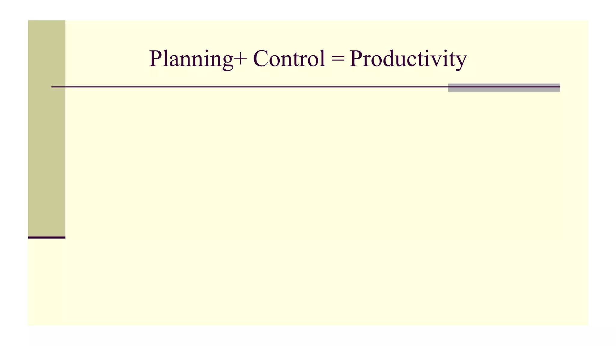 Planning+ Control = Productivity
 