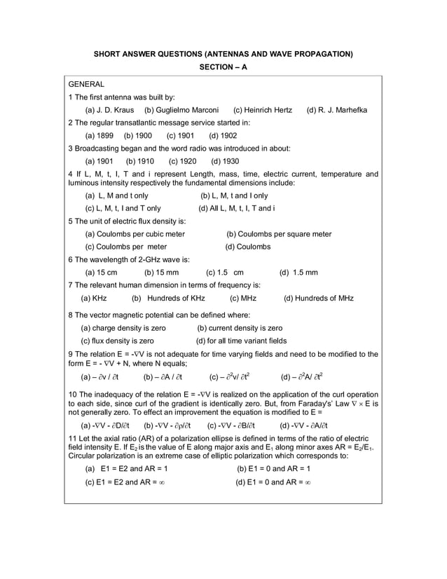 Objectives(antennas and wave propagation) PDF