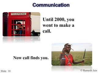 © Ramesh JainSlide 10
Until 2000, you
went to make a
call.
Now call finds you.
 