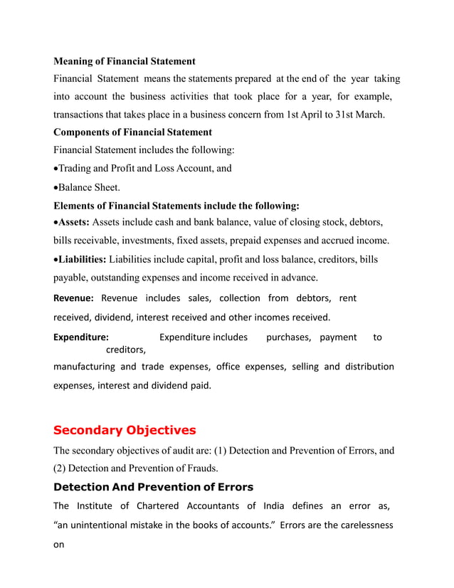 Objectives of auditing