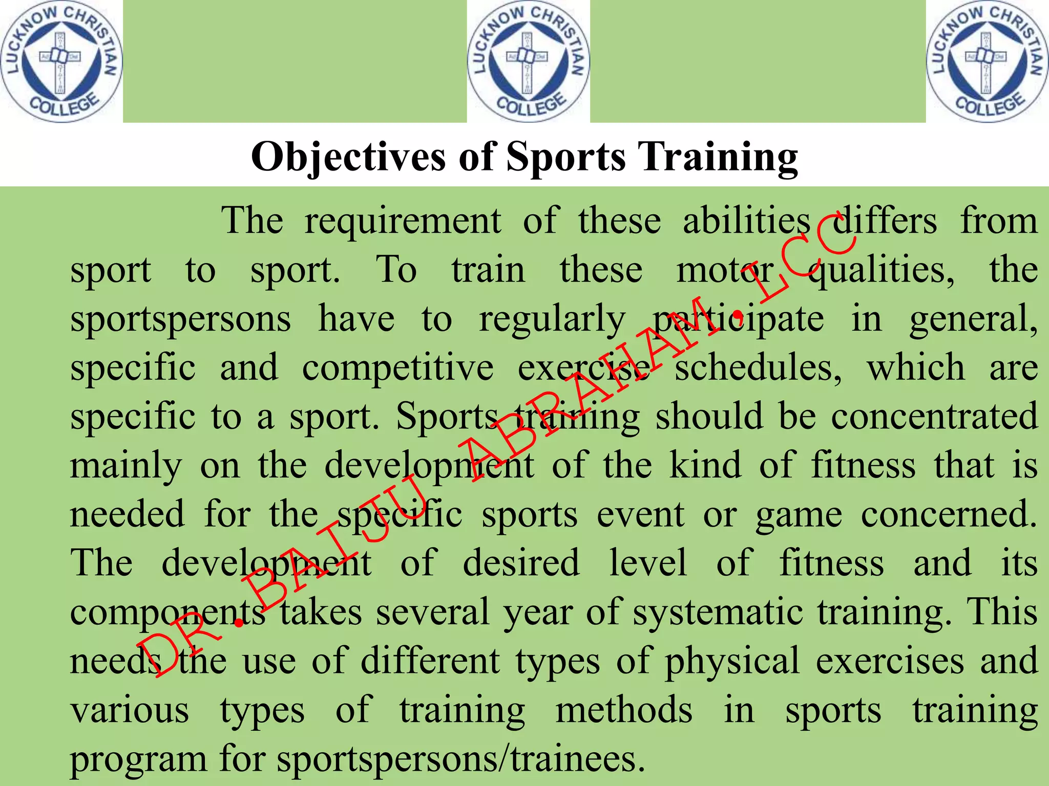 Sports Objectives Objectives of sports training | PPTX
