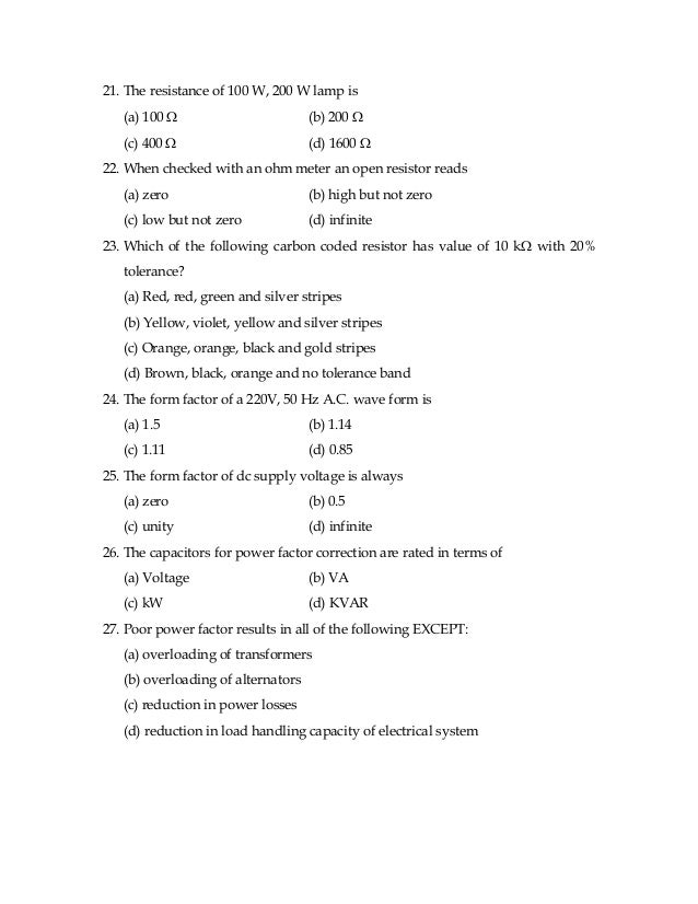 Electrical Circuits Objective Type Questions - Mathan