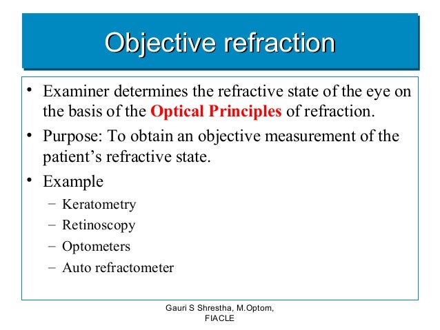 Objective, subjective and cyclopegic refraction Objective, subjective and cyclopegic refraction