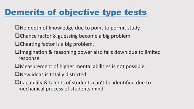 essay type test merits and demerits