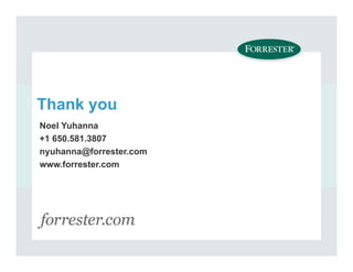 Thank you
Noel Yuhanna
+1 650.581.3807
nyuhanna@forrester.com
www.forrester.com
 