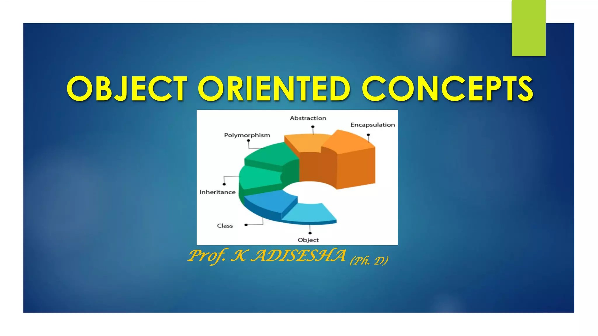 OBJECT ORIENTED CONCEPTS Prof. K ADISESHA (Ph. D) 