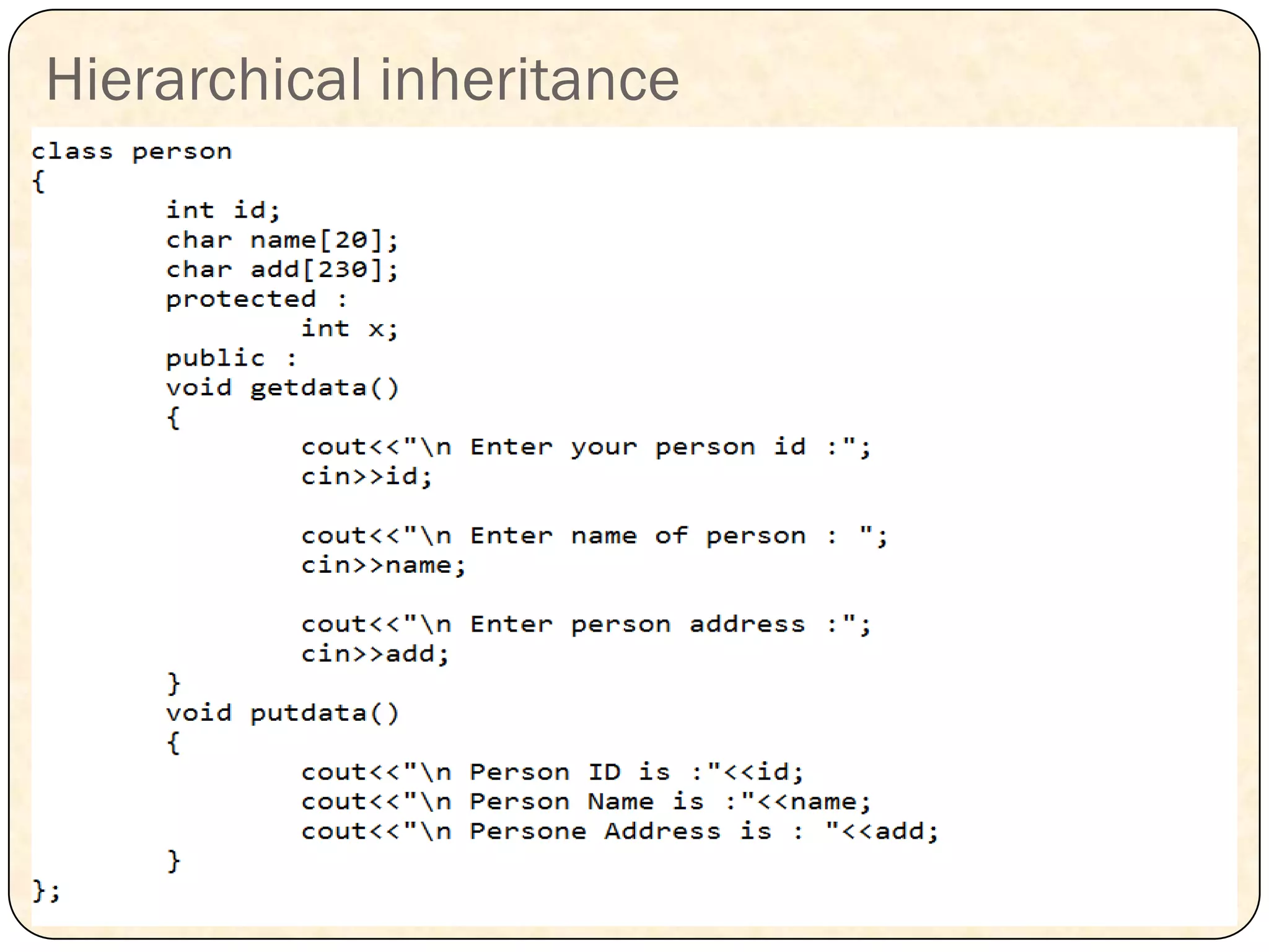 Hierarchical inheritance
 