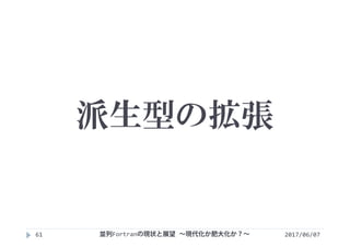 派生型の拡張
2017/06/0761 並列Fortranの現状と展望 ∼現代化か肥大化か？∼
 