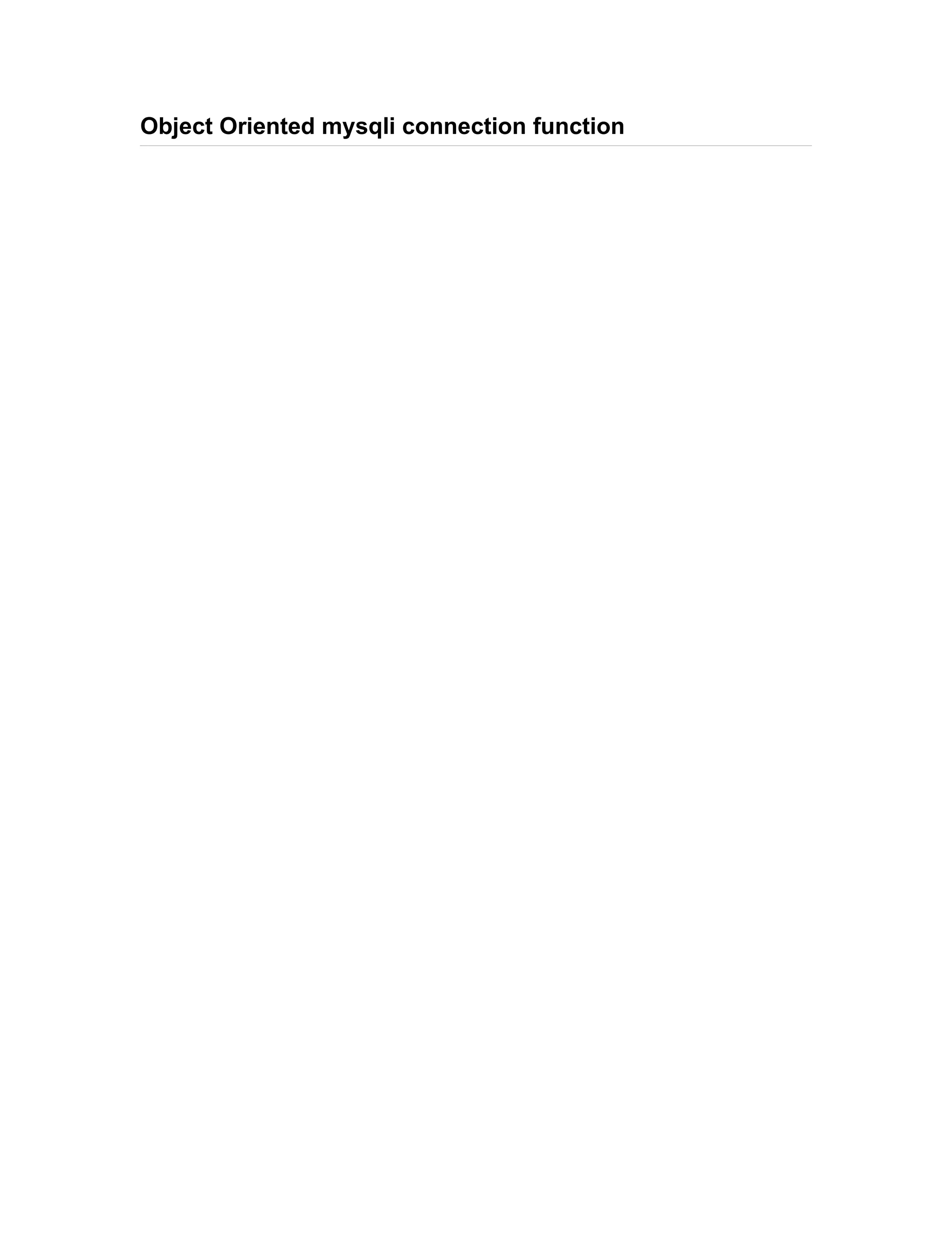 Object Oriented mysqli connection function