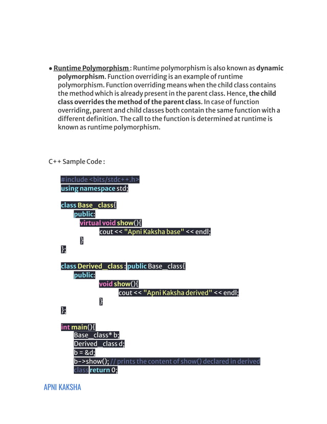 Object Oriented Programming notes provided | PDF