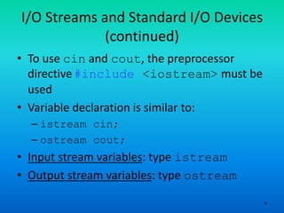 Object oriented programming 13 input stream and devices in cpp | PPT image.