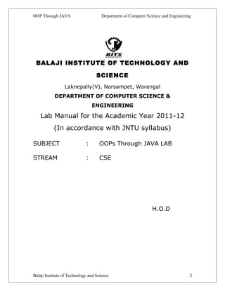 Object oriented programming la bmanual jntu | PDF