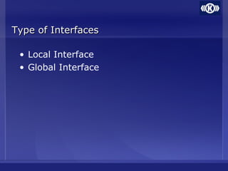 Type of InterfacesType of Interfaces
• Local Interface
• Global Interface
 
