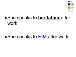 She speaks to her father after
work
She speaks to HIM after work
 