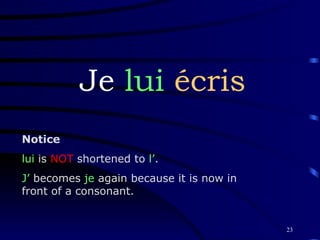 Je  lui   écris Notice lui  is  NOT  shortened to  l’ . J’  becomes  je  again because it is now in front of a consonant. 