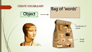 Object
Bag of ‘words’
CREATE VOCABULARY
Vocabulary of
words
Visual
words
 