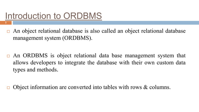 Object relational database management system | PPT