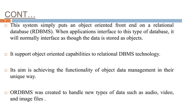 Object relational database management system | PPT