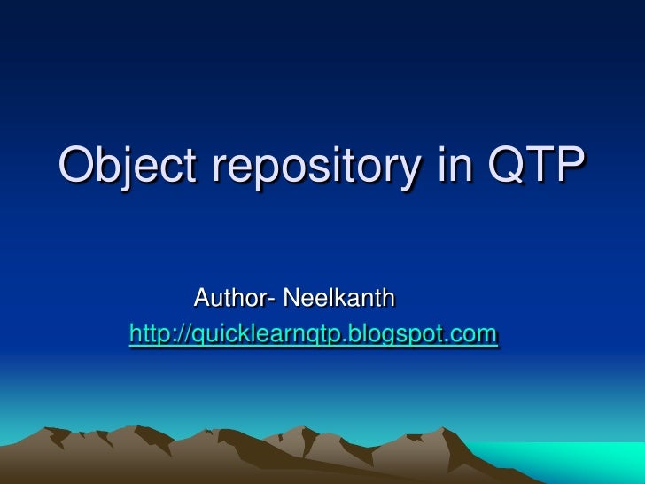 Object Repository In Qtp