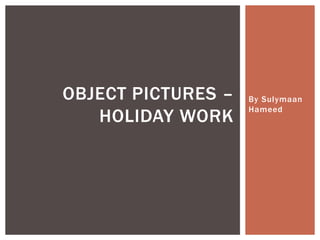By Sulymaan
Hameed
OBJECT PICTURES –
HOLIDAY WORK
 