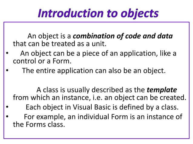 Objects and classes in Visual Basic