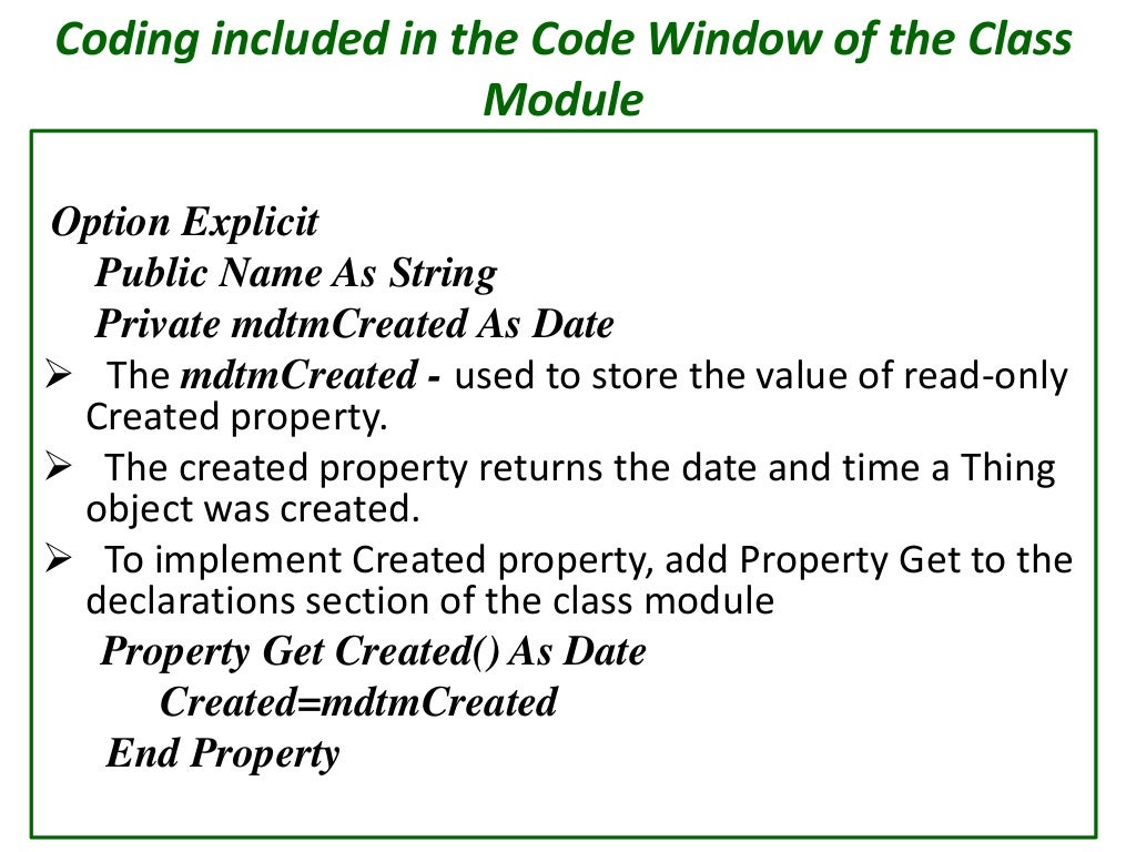 Objects and classes in Visual Basic