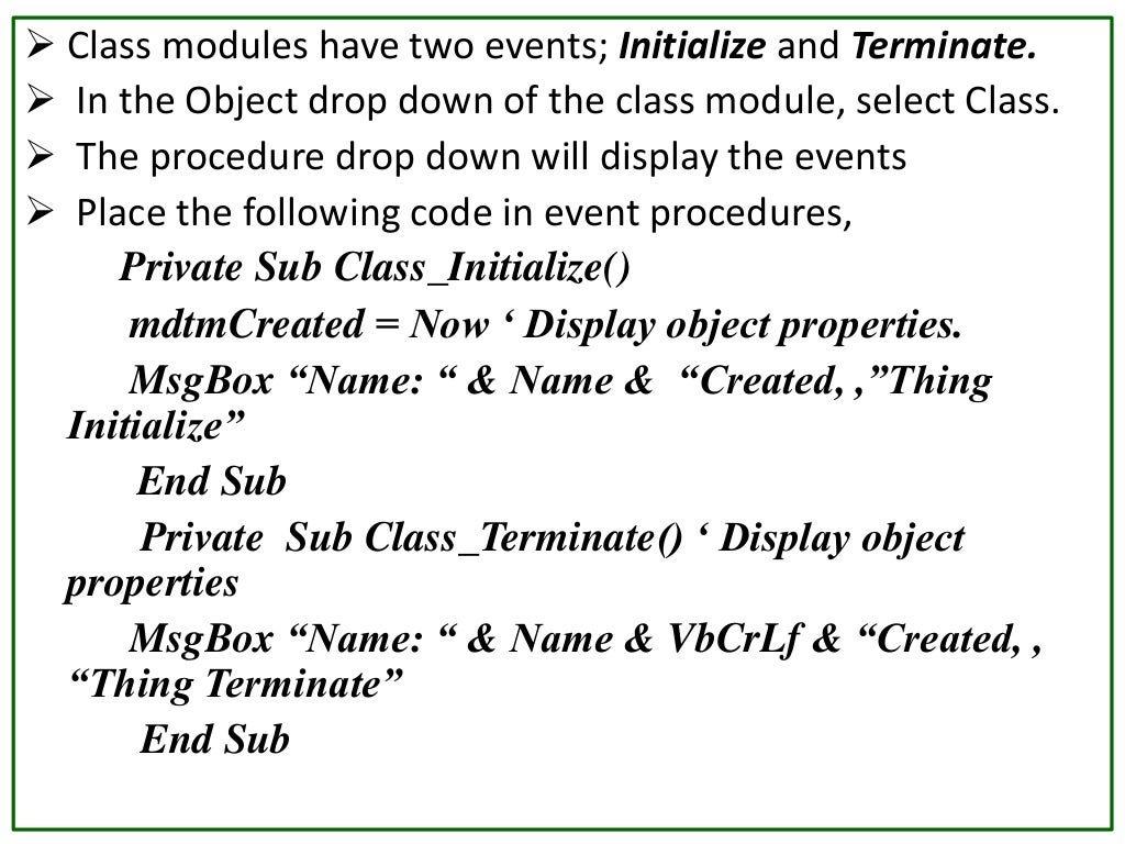 Objects and classes in Visual Basic