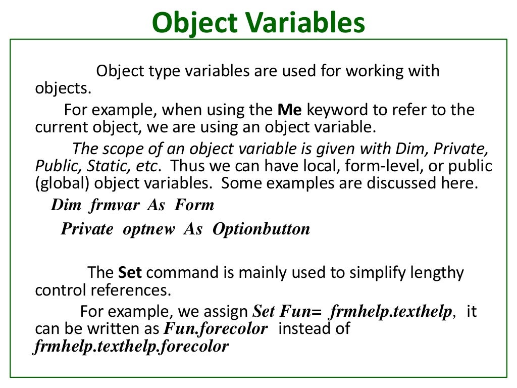 Objects and classes in Visual Basic