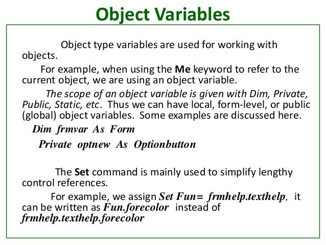 Objects and classes in Visual Basic